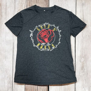 Guns N’ Roses T-Shirt Small Gray Rose Graphic Band Tee Rock Concert Tour Merch